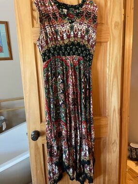 Bila Bohemian Floral Paisley Maxi Dress in Black, Red and White